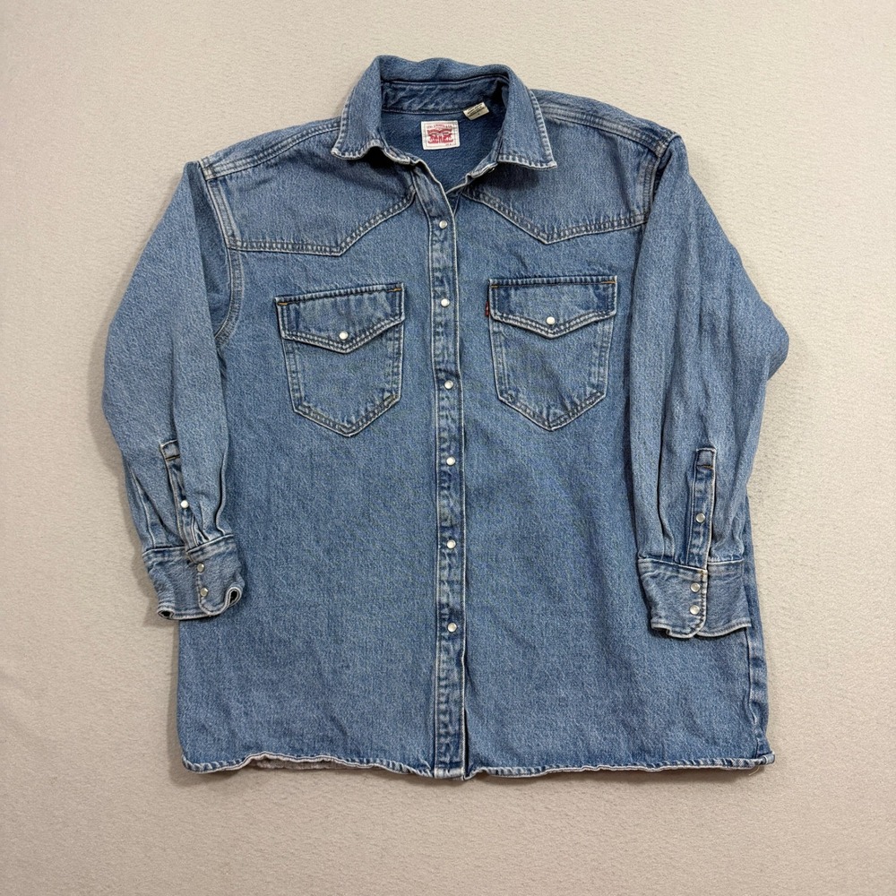 Levis Dylan Western Denim Pearl Snap Jacket Medium Wash A3373-0004 Oversized